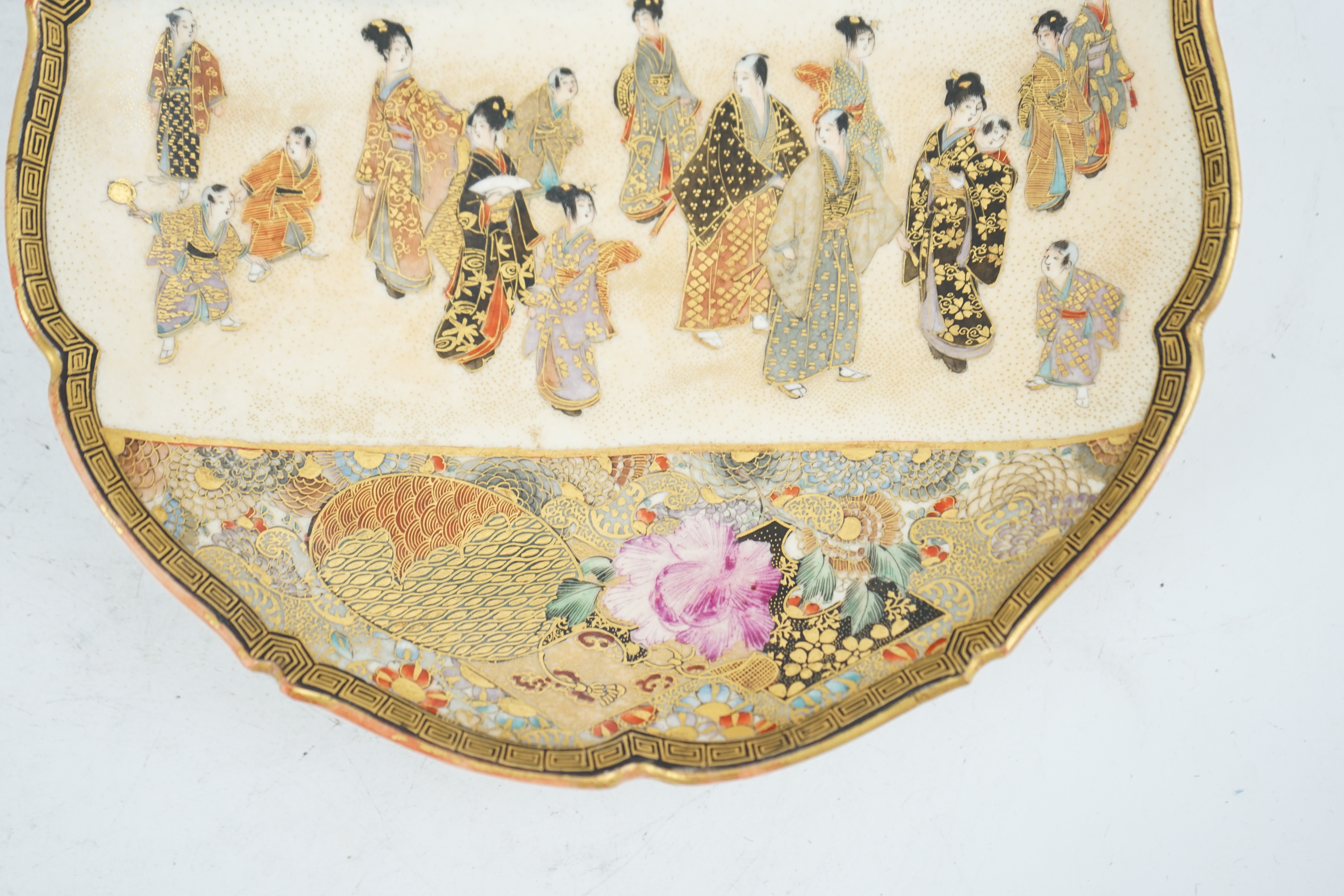 A Japanese Satsuma barbed rim dish, Meiji period